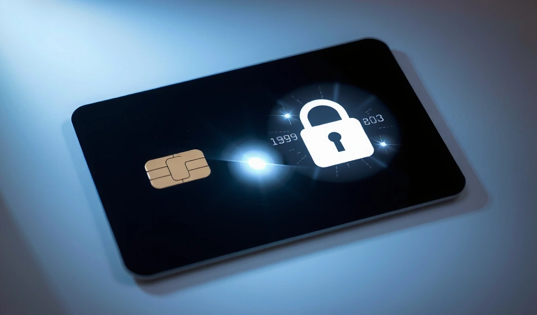 Elegant credit card and secure lock icon symbolizing safe online transactions